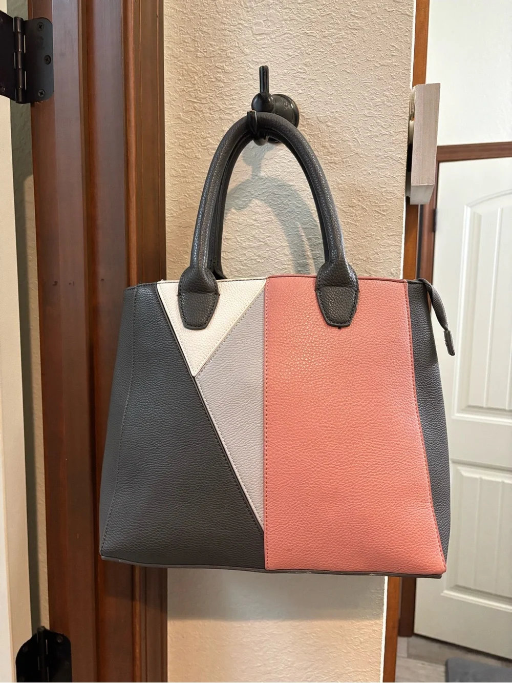 Charming Charlie Pink and Gray Colorblock Satchel